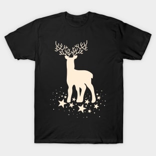 Retro Reindeer Starry Night Hygge Aesthetic Pattern T-Shirt